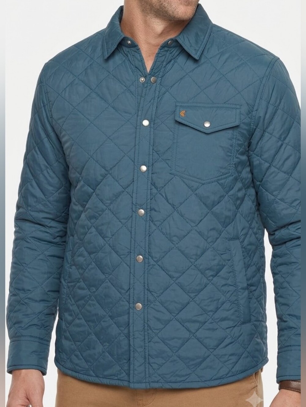Criquet Mens Quilted Jacket Blue Medium Pearl Snap Insulated Lightweight Shacket